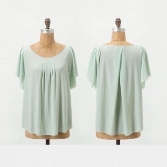 Anthropologie 9-H15 STCL Mint Green Flutter Sleeve Hilma Blouse Top Dollette - Picture 3 of 13